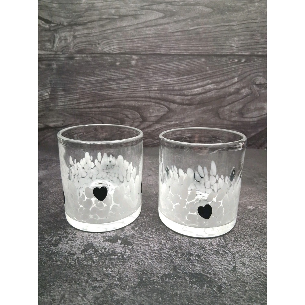 White Confetti w/ Black Hearts 17 oz Glasses - Set Of 2